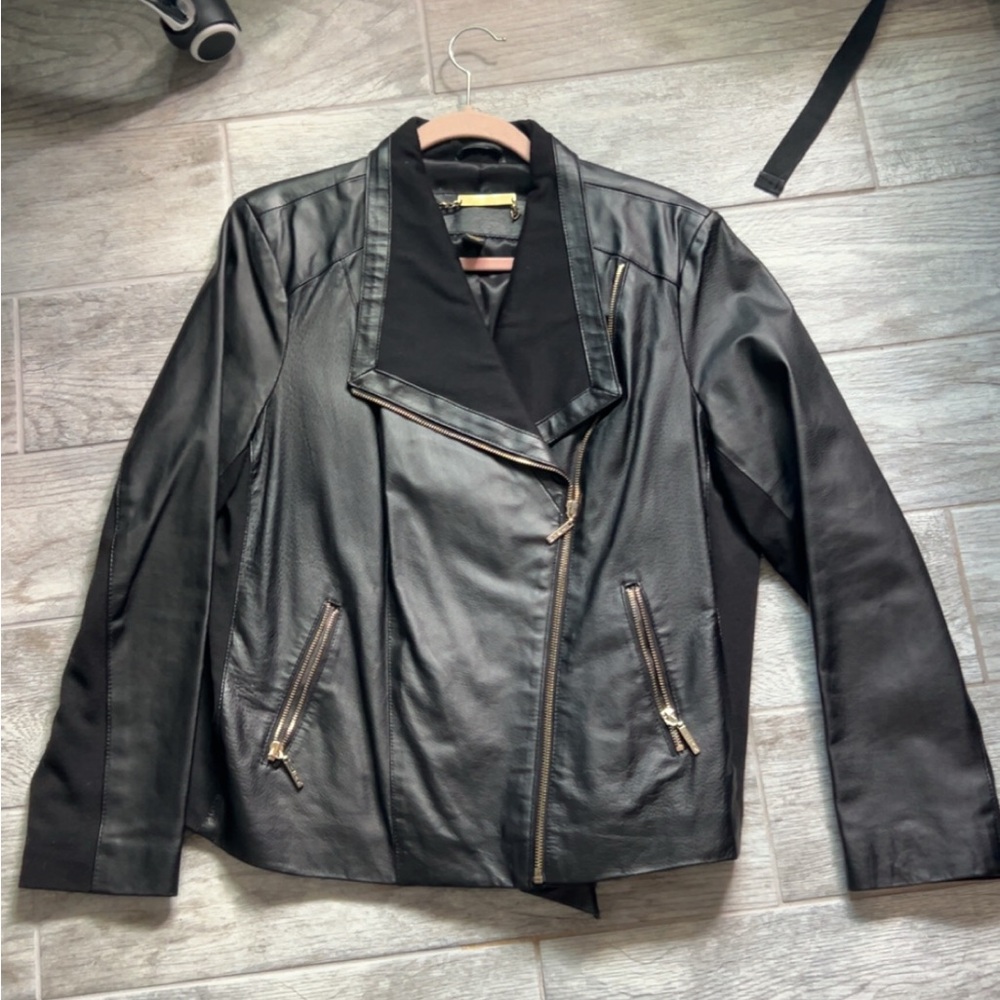 IMAN Black Leather Women's Jacket with Gold Zippers